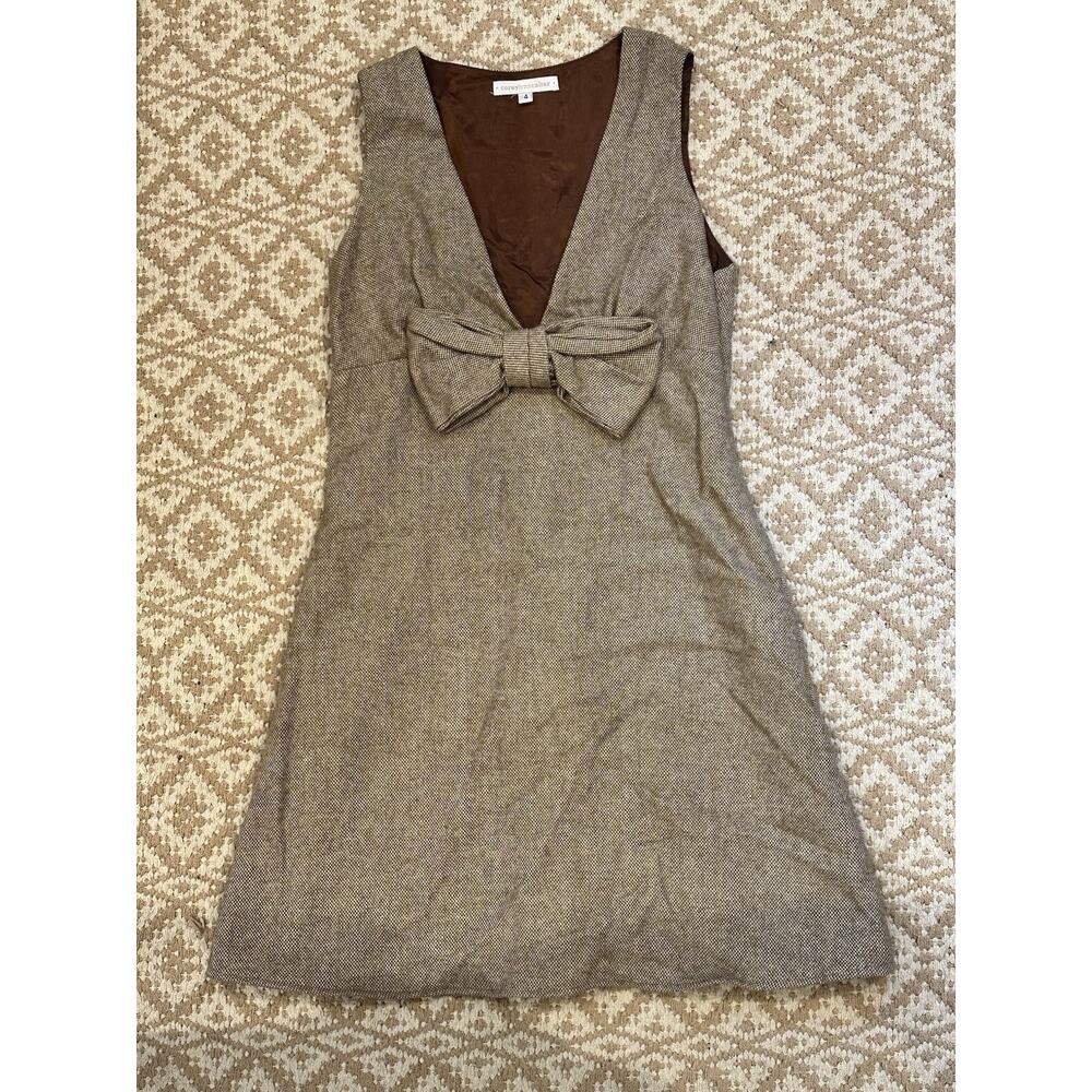 Corey Lynn Calter Wool Blend Sleeveless Dress Bow Front Brown Tweed Size 6